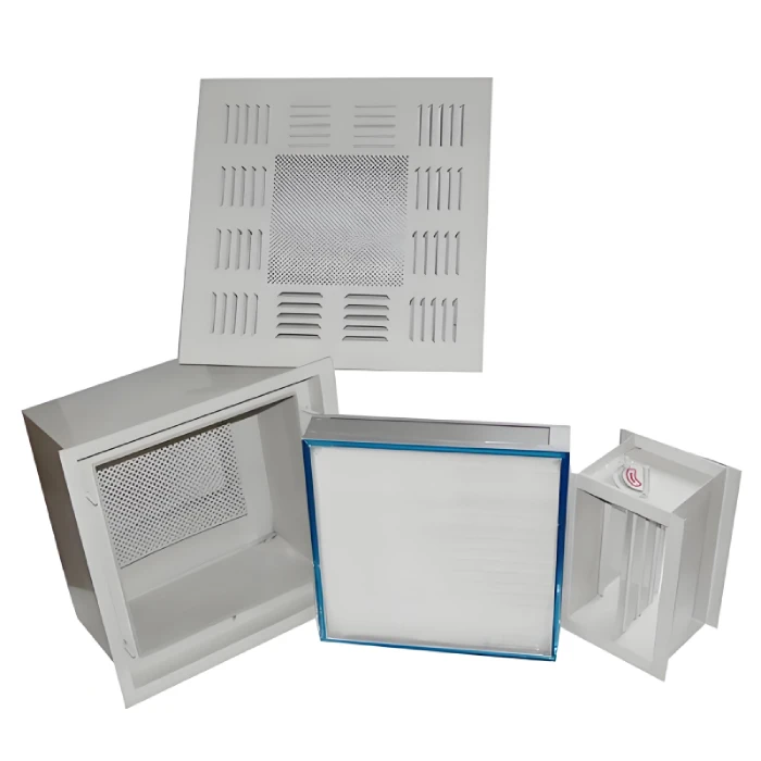 HEPA Air Outlet, High Efficiency Air Outlet, cleanroom air outlet, HEPA terminal filter, ceiling mounted HEPA outlet, cleanroom ventilation terminal, HEPA air diffuser, ISO Class 5 air outlet, pharmaceutical cleanroom outlet, HEPA filter ceiling diffuser
